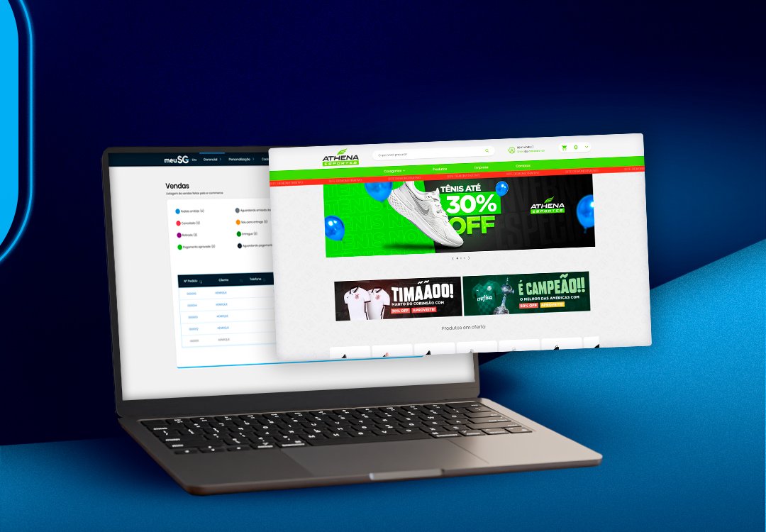 E-commerce integrado ao sistema de gestão exibido em notebook